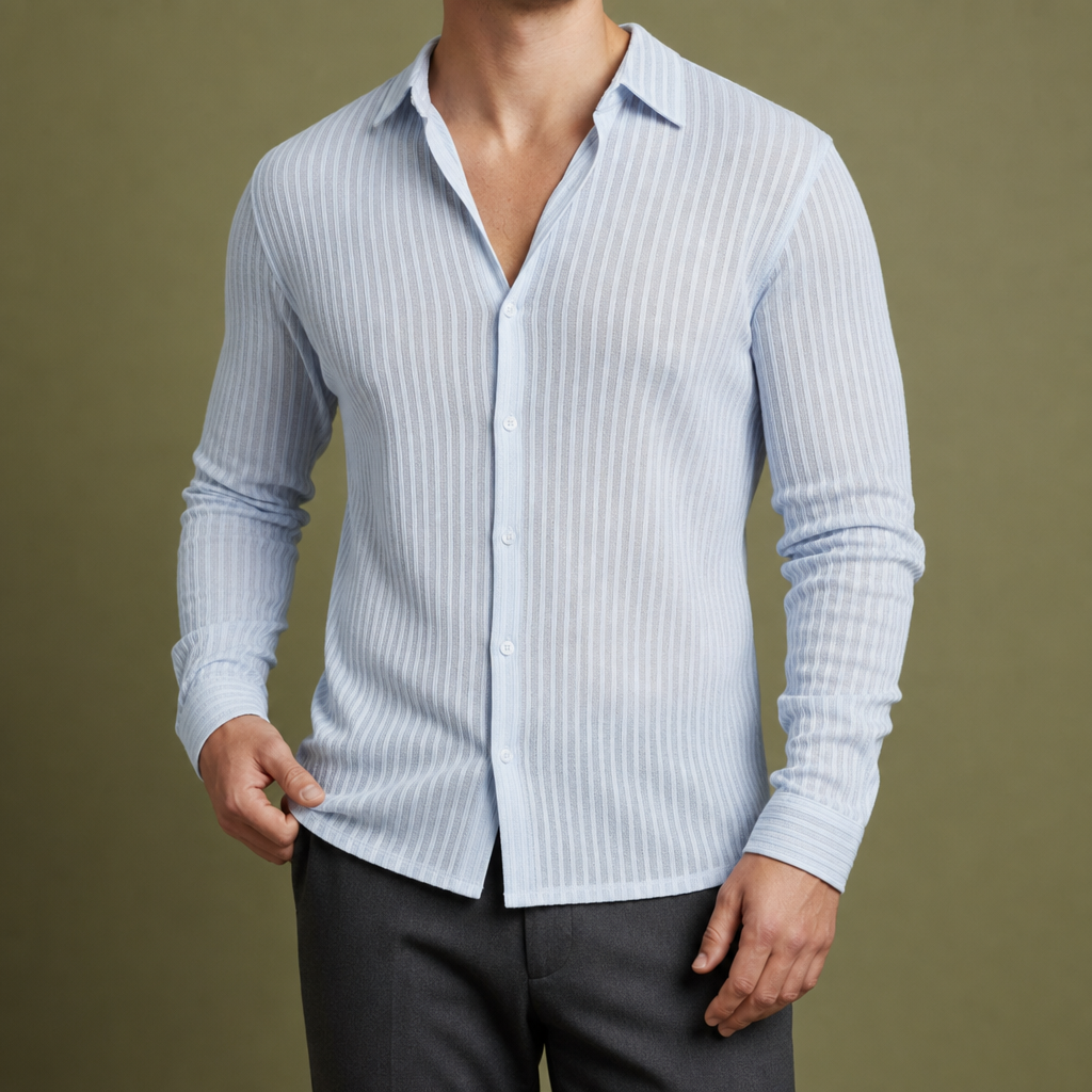 Caceres Striped Lapel Shirt in Light Blue