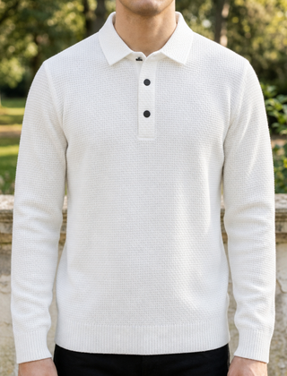 Alassio Textured Knit Polo in White