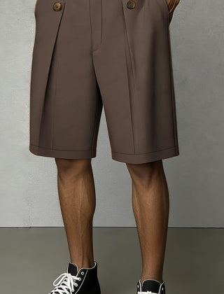 Men's Tailored Shorts | Pleated Front Relaxed Fit Button Closure