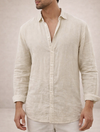 Men's Linen Shirt | Long Sleeves Button Front Relaxed Fit