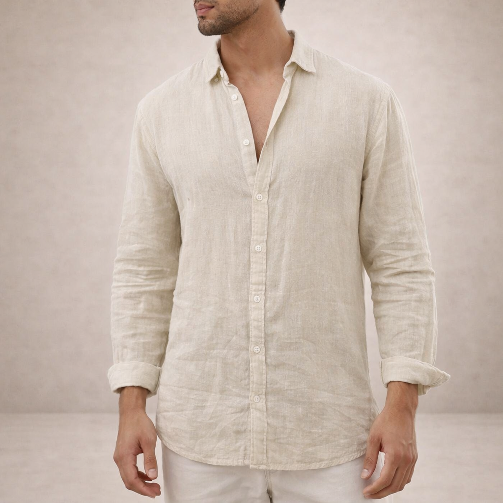 Men's Linen Shirt | Long Sleeves Button Front Relaxed Fit