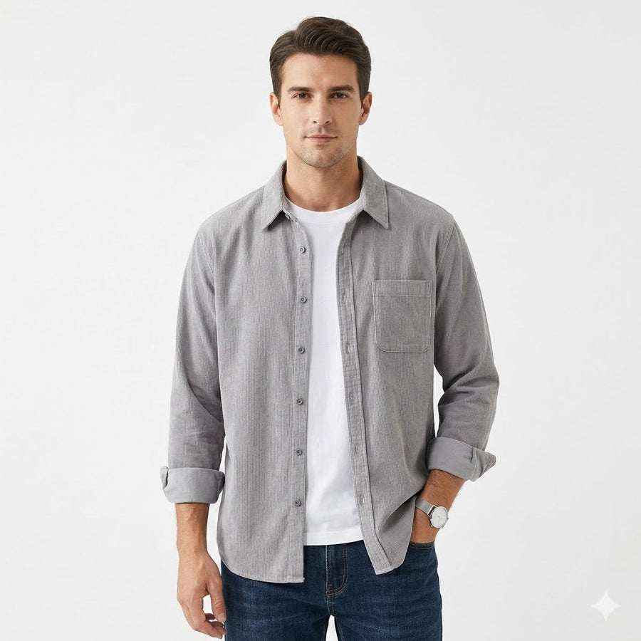 Men's Corduroy Shirt | Relaxed Fit Button Front Chest Pocket