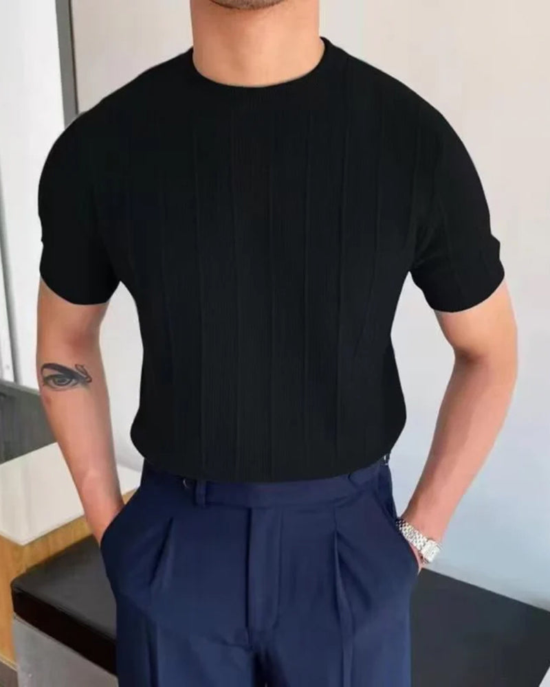 Men's Shirt | Ribbed Knit Short Sleeve Crew Neck
