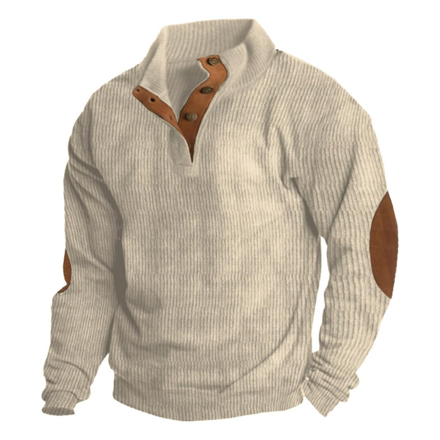 Men's Hoodie | Quarter-Button Ribbed Knit Elbow Patch