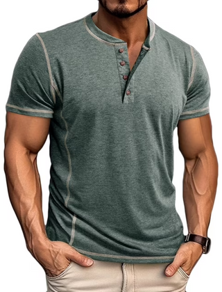 Men's T Shirt | Henley Neckline Button Closure Short Sleeve