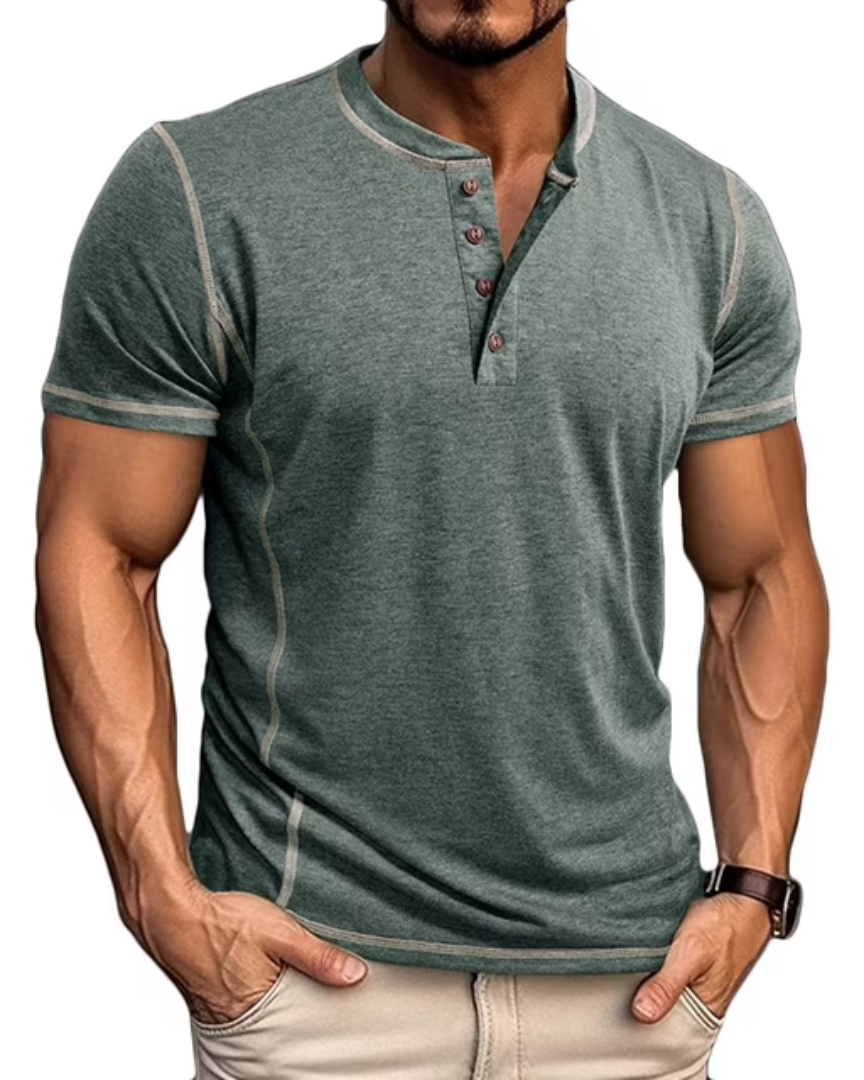 Men's T Shirt | Henley Neckline Button Closure Short Sleeve