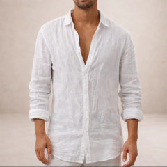 Men's Linen Shirt | Long Sleeves Button Front Relaxed Fit