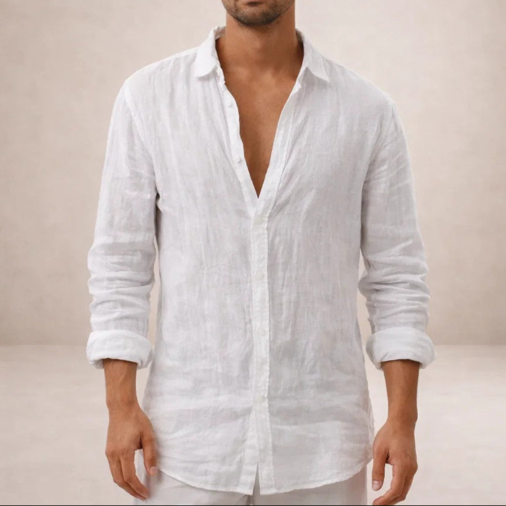 Men's Linen Shirt | Long Sleeves Button Front Relaxed Fit