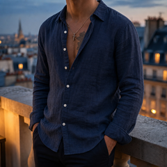 Cordoba Linen Long Sleeve Shirt in Navy
