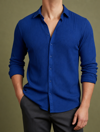 Caceres Striped Lapel Shirt in Royal Blue
