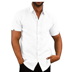 Men's Linen Shirt | Short Sleeve Collar Button Closure