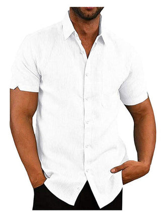 Men's Linen Shirt | Short Sleeve Collar Button Closure