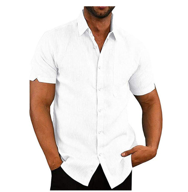 Men's Linen Shirt | Short Sleeve Collar Button Closure