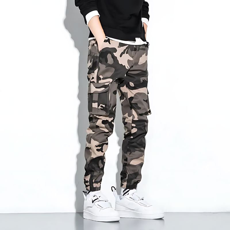 Men's Camo Pants | Tapered Leg Cargo Pockets Stretch