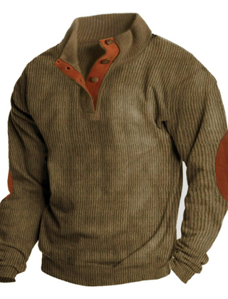 Men's Hoodie | Quarter-Button Ribbed Knit Elbow Patch