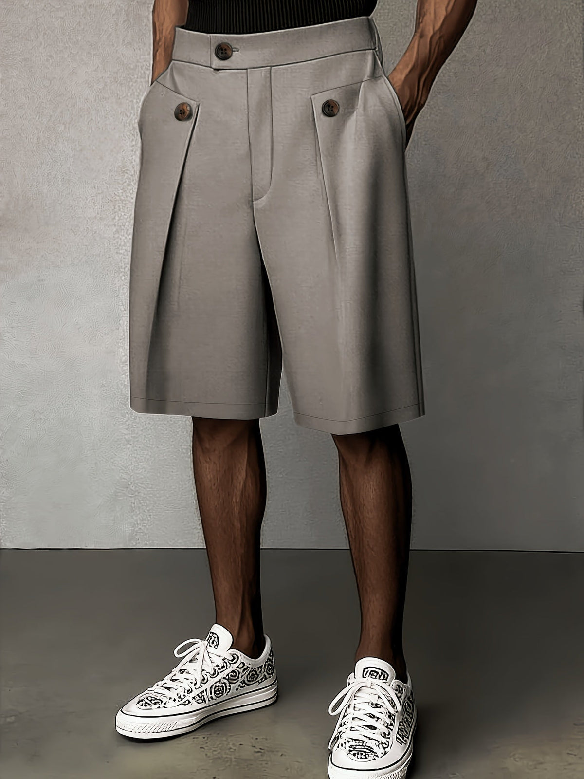 Men's Tailored Shorts | Pleated Front Relaxed Fit Button Closure