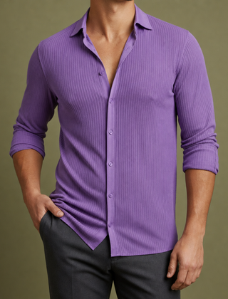 Caceres Striped Lapel Shirt in Purple