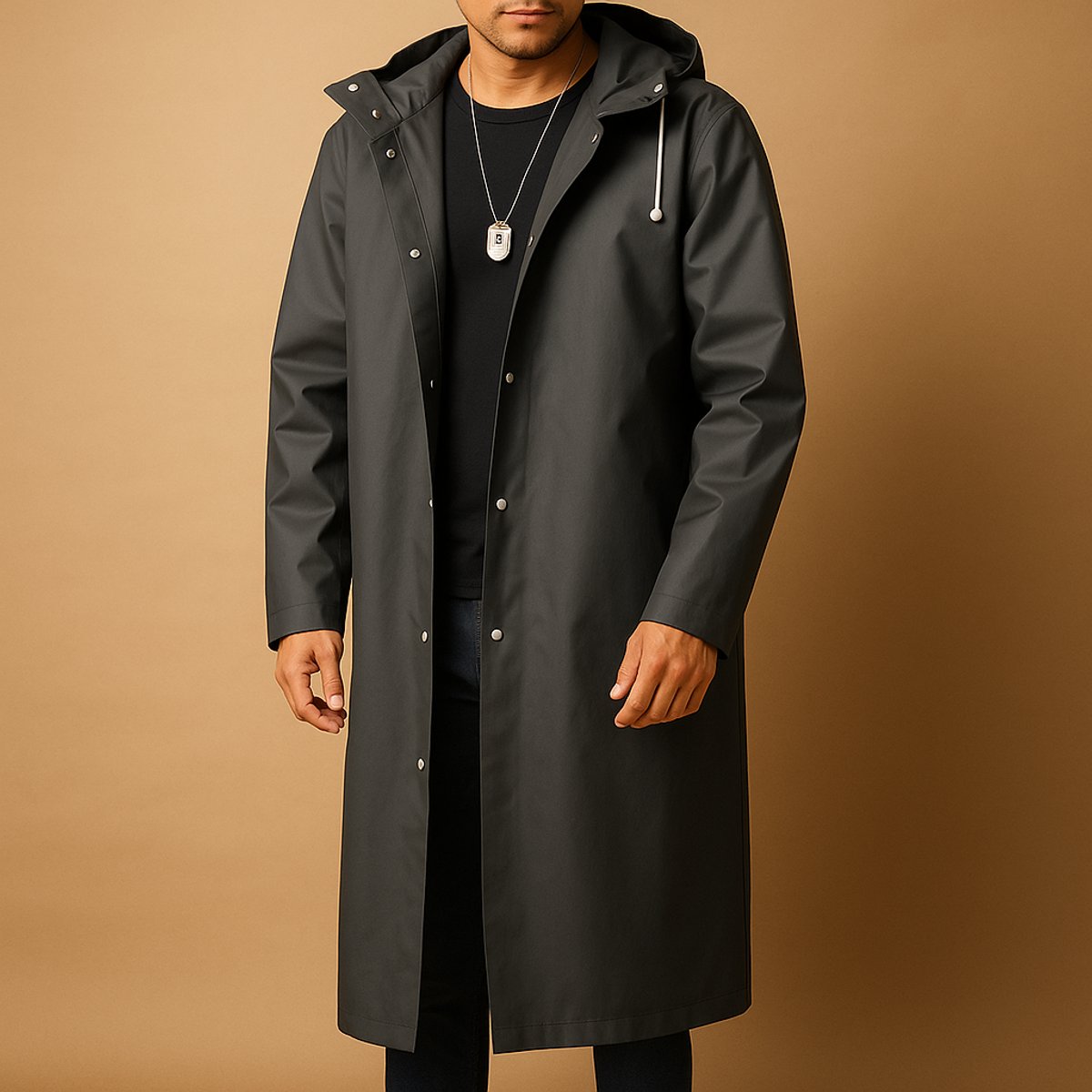 Men's Rain Jacket | Hooded Waterproof Knee Length Relaxed Fit