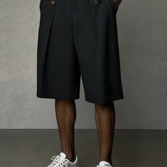 Men's Tailored Shorts | Pleated Front Relaxed Fit Button Closure