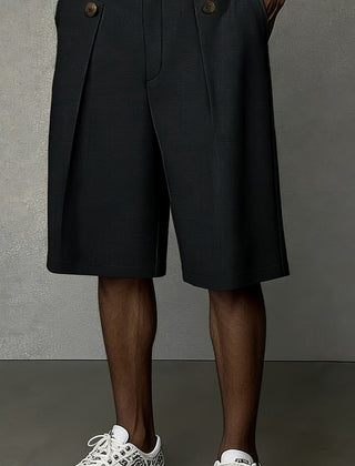 Men's Tailored Shorts | Pleated Front Relaxed Fit Button Closure