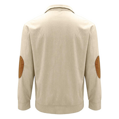 Men's Hoodie | Quarter-Button Ribbed Knit Elbow Patch