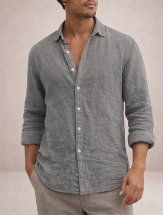 Men's Linen Shirt | Long Sleeves Button Front Relaxed Fit
