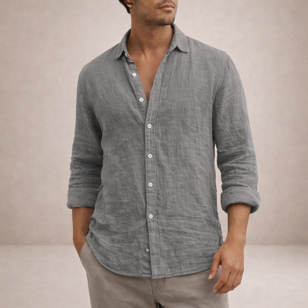 Men's Linen Shirt | Long Sleeves Button Front Relaxed Fit