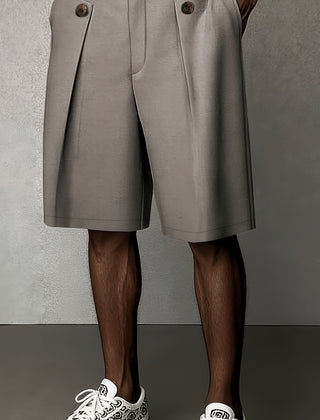 Men's Tailored Shorts | Pleated Front Relaxed Fit Button Closure