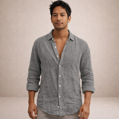 Men's Linen Shirt | Long Sleeves Button Front Relaxed Fit