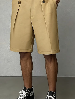 Men's Tailored Shorts | Pleated Front Relaxed Fit Button Closure
