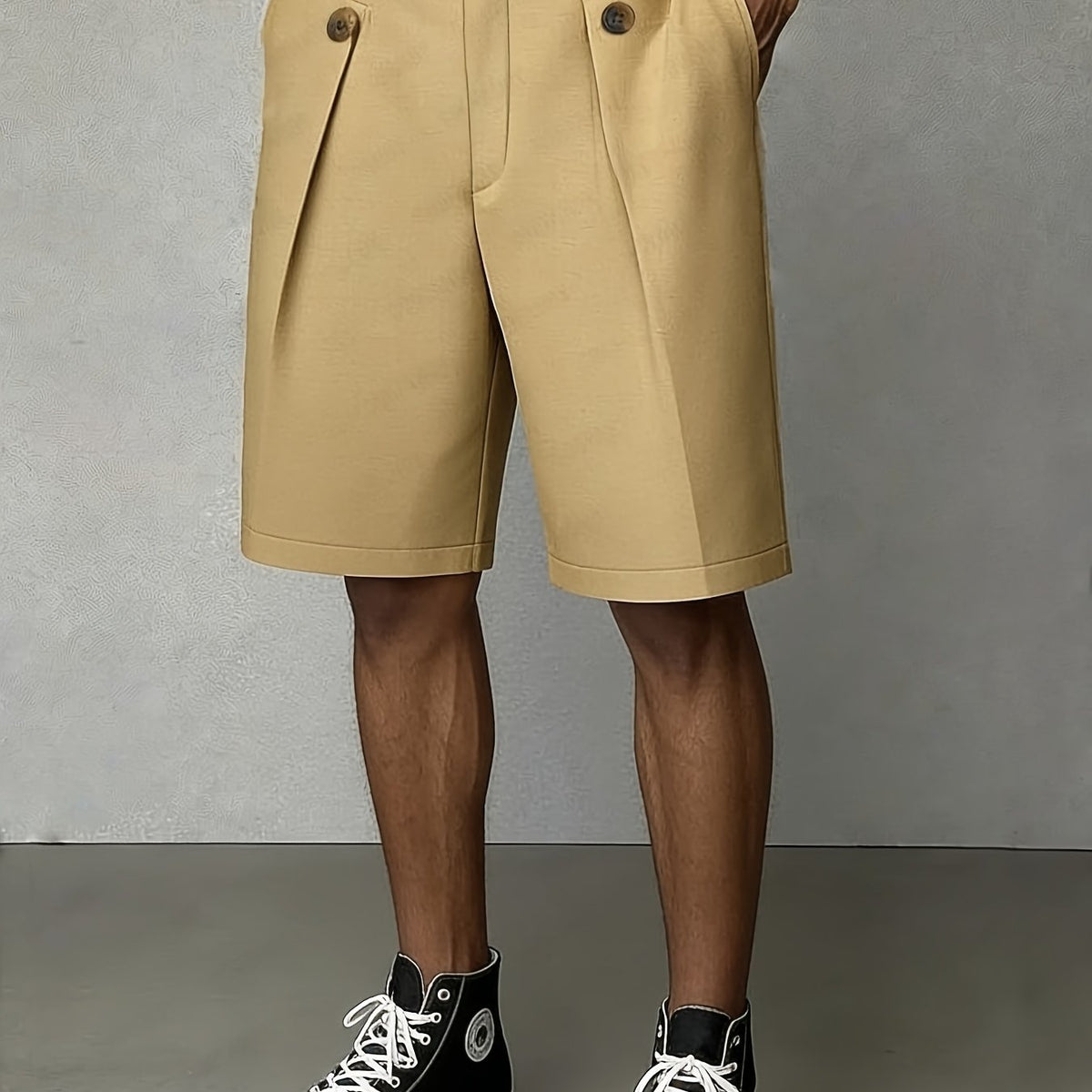 Men's Tailored Shorts | Pleated Front Relaxed Fit Button Closure