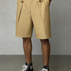 Men's Tailored Shorts | Pleated Front Relaxed Fit Button Closure