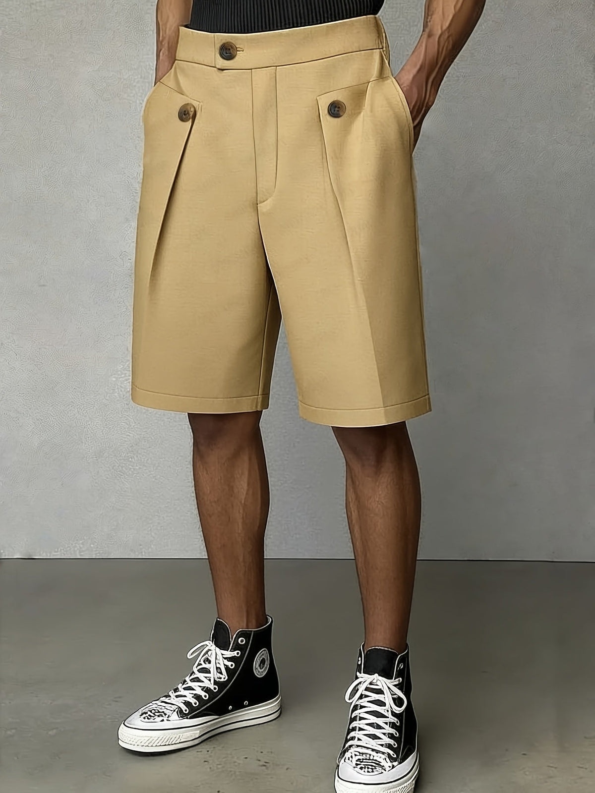 Men's Tailored Shorts | Pleated Front Relaxed Fit Button Closure