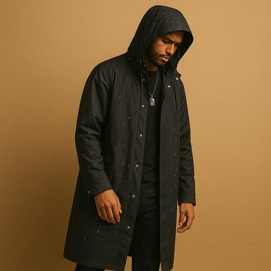 Men's Rain Jacket | Hooded Waterproof Knee Length Relaxed Fit
