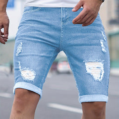 Men's Denim Shorts | Skinny Fit Distressed Rolled Hem