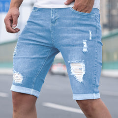 Men's Denim Shorts | Skinny Fit Distressed Rolled Hem