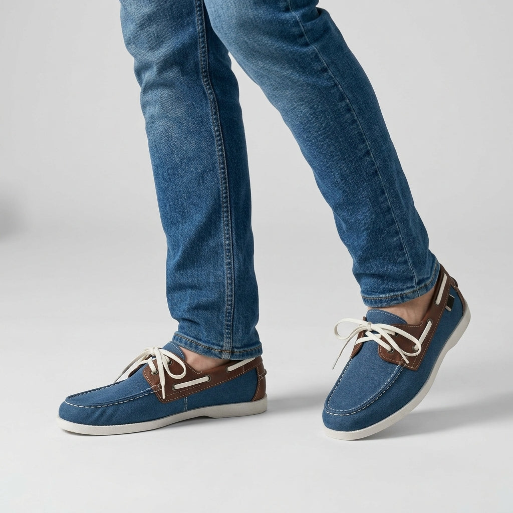 Men's Boat Shoe | Side Lace Stitched Toe Contrast Detail