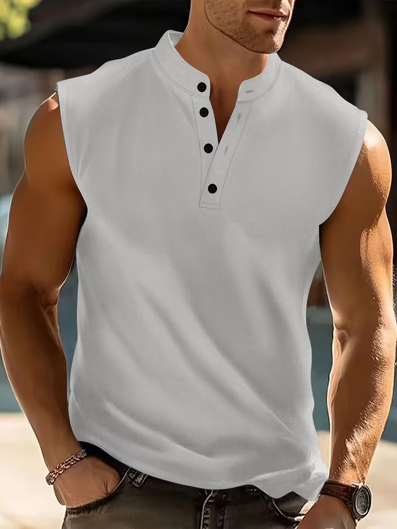 Men's No Sleeve Shirt | Henley Neckline Knit Sleeveless