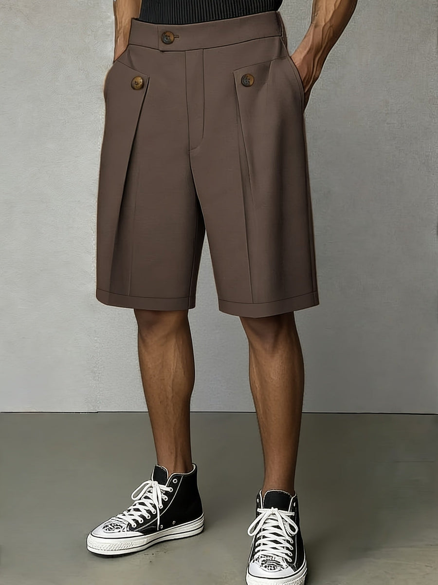 Men's Tailored Shorts | Pleated Front Relaxed Fit Button Closure