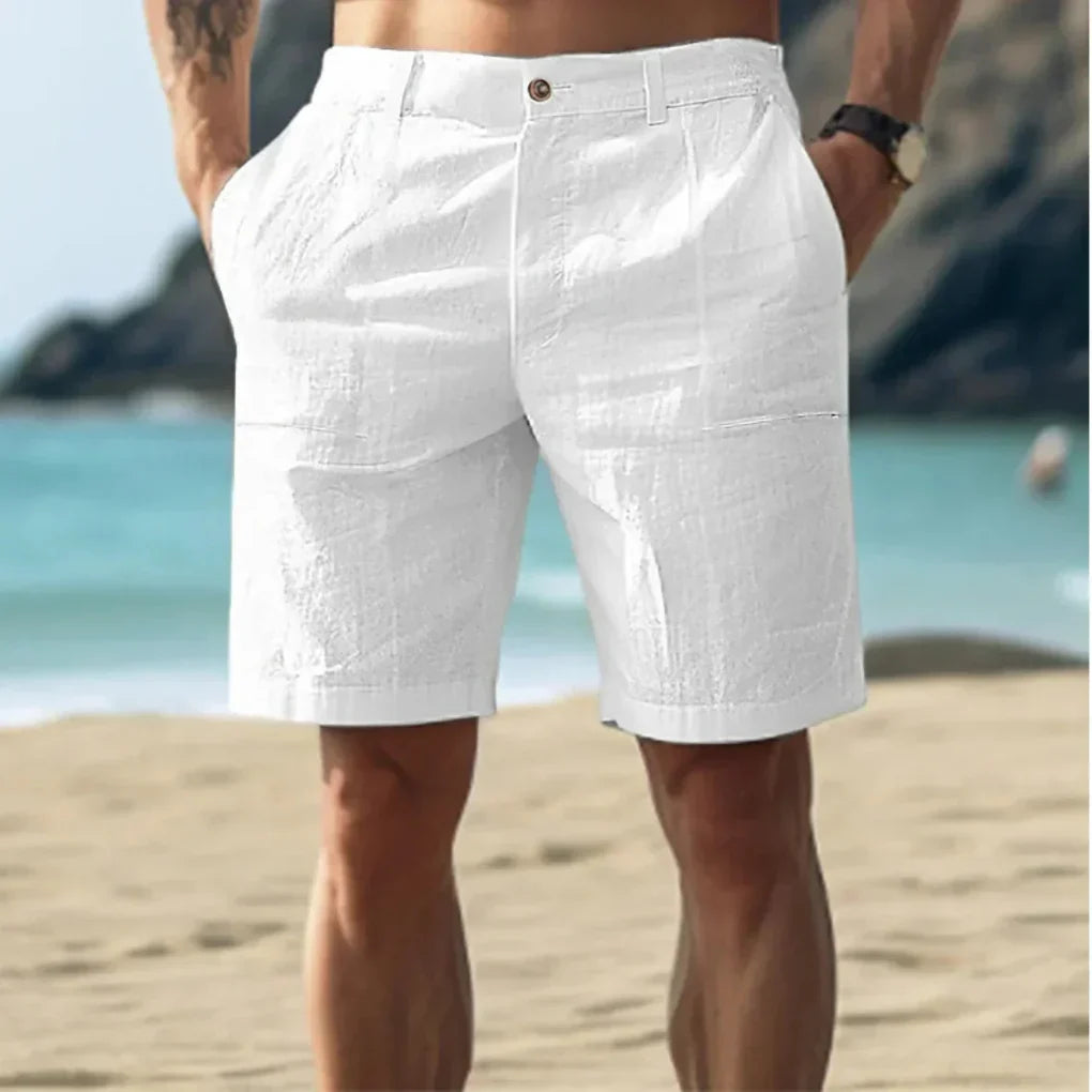 Men's Linen Shorts | Relaxed Fit Cargo Pockets Drawstring