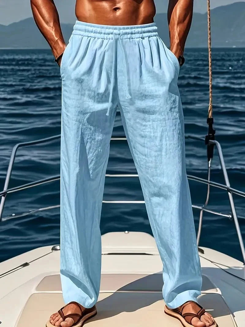 Men's Linen Slacks | Loose Fit Drawstring Full Length
