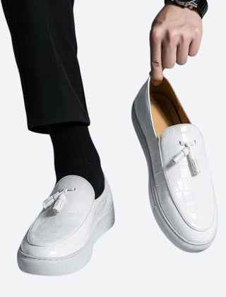 Brown Slip On Shoe For Men | Rounded Toe Leather Tassel Loafer