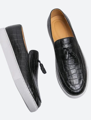 Brown Slip On Shoe For Men | Rounded Toe Leather Tassel Loafer