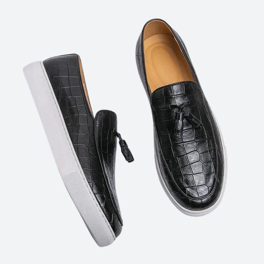 Brown Slip On Shoe For Men | Rounded Toe Leather Tassel Loafer