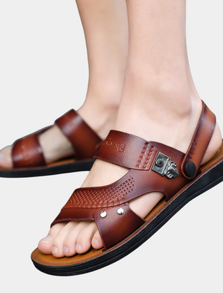 Men's Sandals | Leather Straps Studded Open Toe Durable Sole