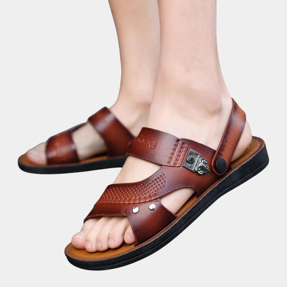 Men's Sandals | Leather Straps Studded Open Toe Durable Sole