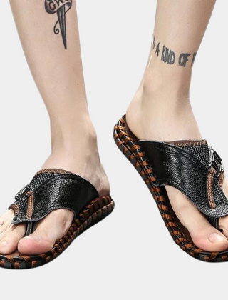 Men's Sandals | Thong Strap Leather Woven Sole