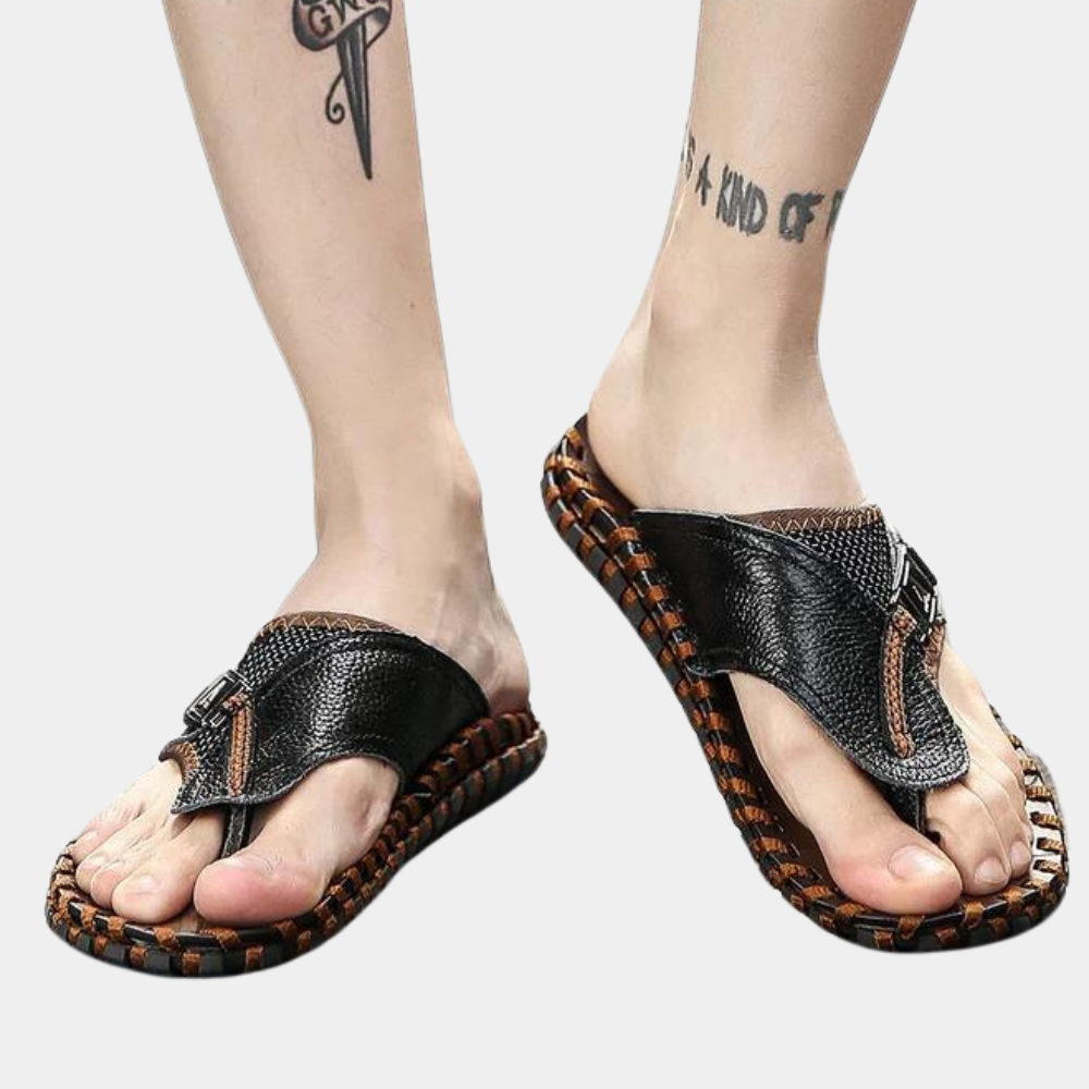 Men's Sandals | Thong Strap Leather Woven Sole