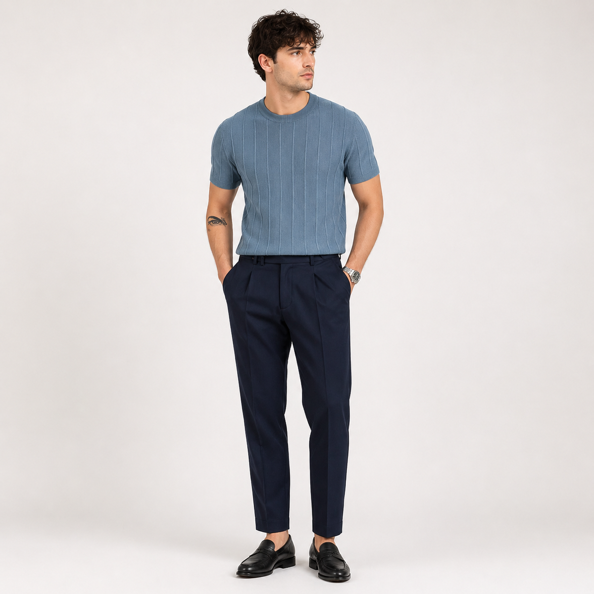 Men's Shirt | Ribbed Knit Short Sleeve Crew Neck