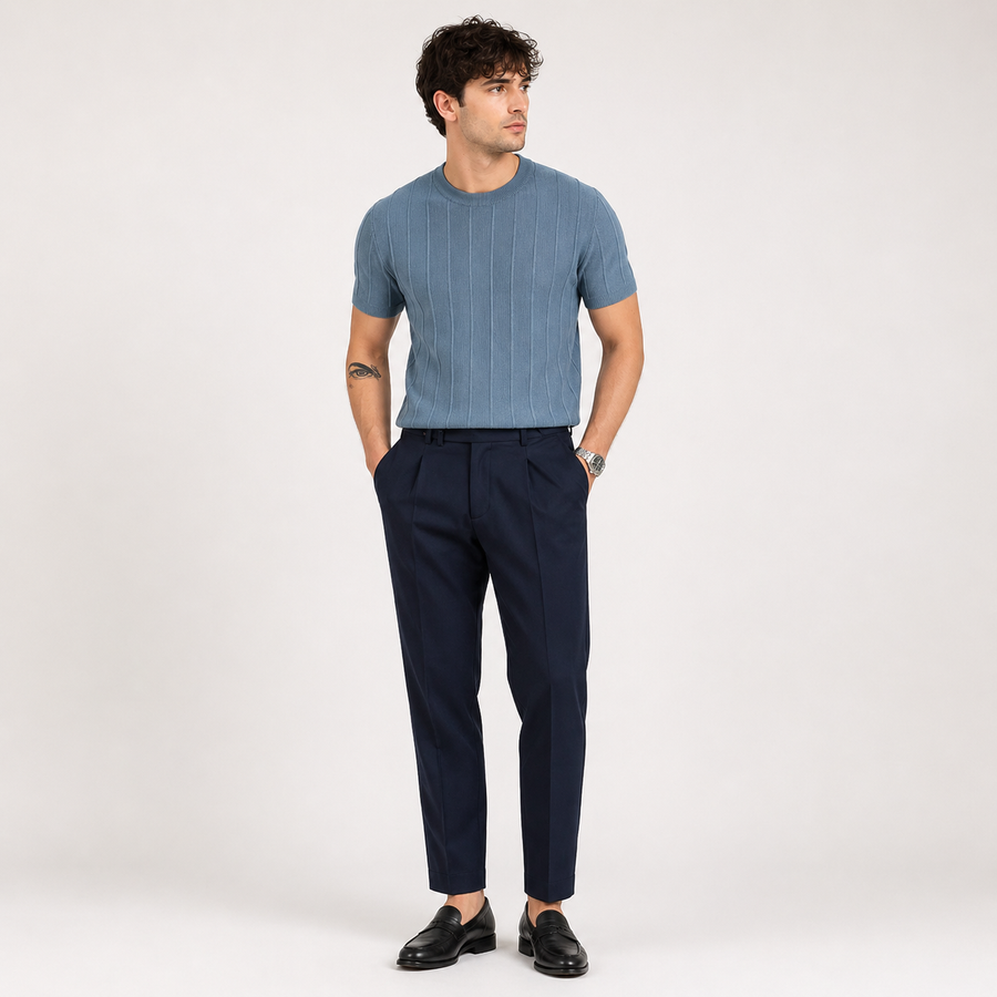 Men's Shirt | Ribbed Knit Short Sleeve Crew Neck